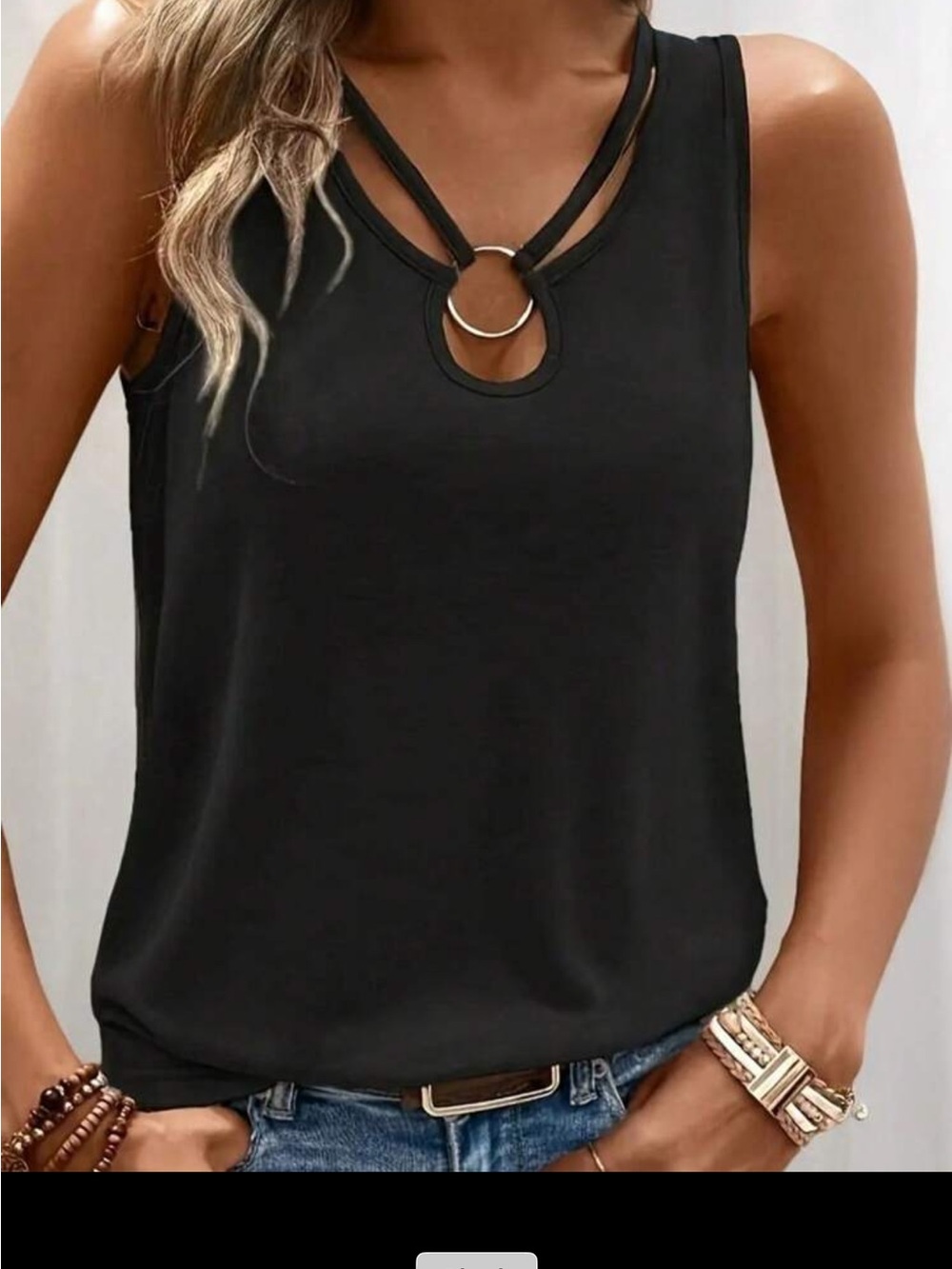 SHEIN Black Ring-Detail Double-Strap Tank